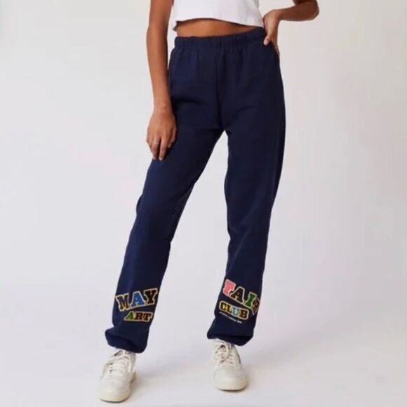 Mayfair Art Club Embroidered cotton Sweatpants Navy L / XL NWT - Picture 1 of 10